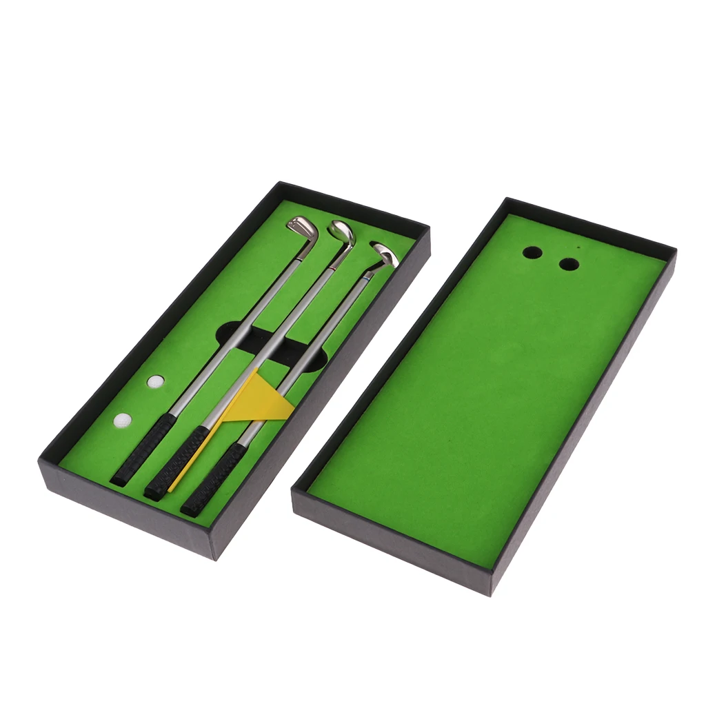 Golf Pen Set Mini Desktop Golf Ball Pen Gift Set with Putting Green Flag 2 Balls  Clubs Models Ballpoint Pens  Storage Case