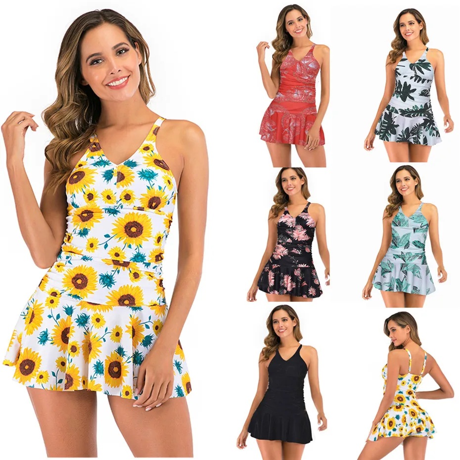 2020 Цельный купальник женский бикини с принтом пуш-ап купальный костюм танкини