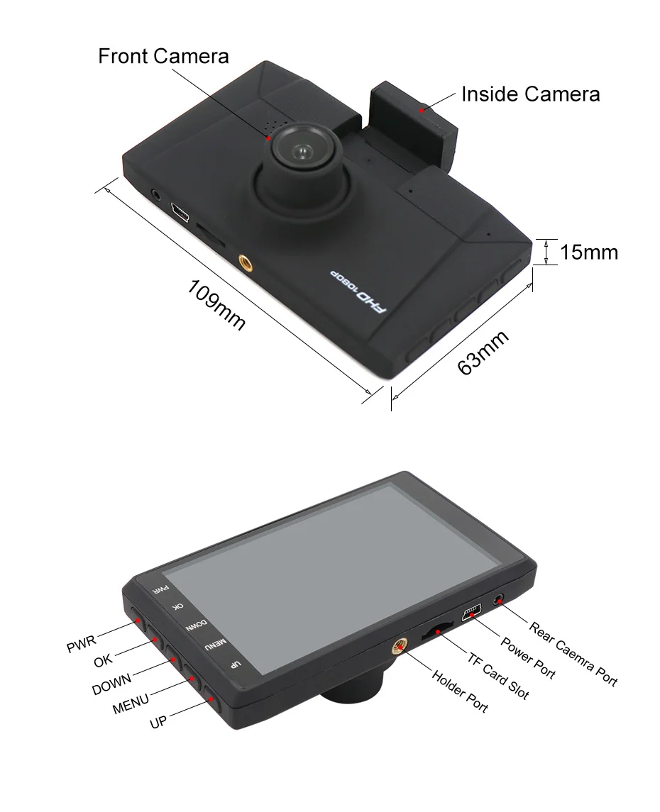 Olysine 3 камера s объектив Автомобильный видеорегистратор 4 дюйма ips HD двойной объектив Dash Cam водительские последней модели видео рекордер 3-CH Dash камера Авто Регистратор