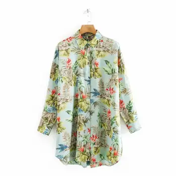 

New women tropical leaves and flower print casual Shirts blouse women office business wear roupas femininas brand tops LS6405