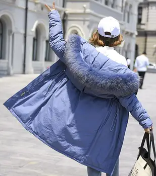 

New Women's Winter Autumn Long Section Fur Collar Hooded Cotton Padded Jackets Warm Fashion Female Cotton Jackets S/2Xl K1204