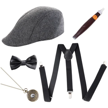 

5pcs Gangster Hat Accessories Classic Retro Cigar Bow Tie Men Costume Set 1920s Black Adults Party Pocket Watch Holidays