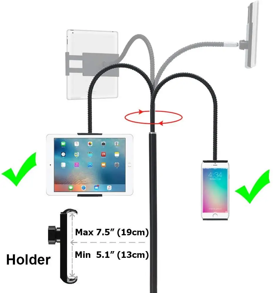 Беговая дорожка планшет напольная подставка держатель для сотового телефона с регулируемым поворотом на 360 ° Гибкая гусиная шея и стабильная база для iPad iPhone