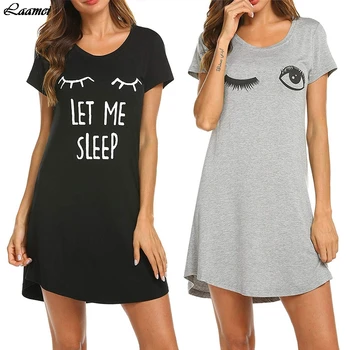 

2020 Womens Short Sleeve Dress Letter Nightgowns Loose Sleepwear Cute Print Black Gray Sleep Night Dress Girls Nightwear Robe