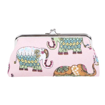 

Long Mini Women Wallet Cartoon Elephants Printing Canvas Vintage Phone Bag Fashion Elegant Coin Purses Holders