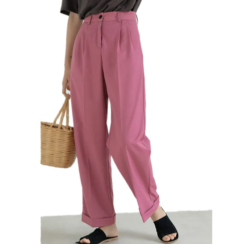 Wide pants Loose Casual Long Pants Wide Leg Pants rose pink black grey high wait Stylish Trousers 2019 sprint autumn women new