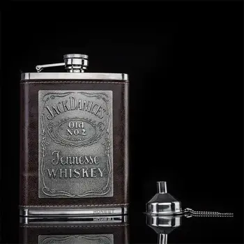 

High quality 304 Stainless steel wine pot PU Leather surface hip flask portable travel whiskey alcohol bottle liquor party gift