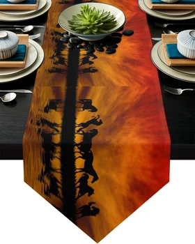 

Horses Sunset Lake Scenery Table Runner Wedding Table Decoration Flower Cake Tablecloth Dining Table Decoration for Banquet