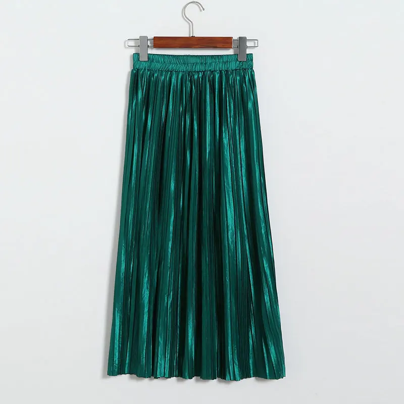Neophil Высокая талия плиссированные женские миди юбки расшитые блестками зима Повседневный стиль мода леди твердая базовая юбка Longa Saia S2893 - Цвет: Зеленый