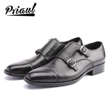 

Monk Shoes Men Genuine Leather Luxury Brand Handmade Vintage Retro Office Formal Wedding Party Mens Dress Shoes