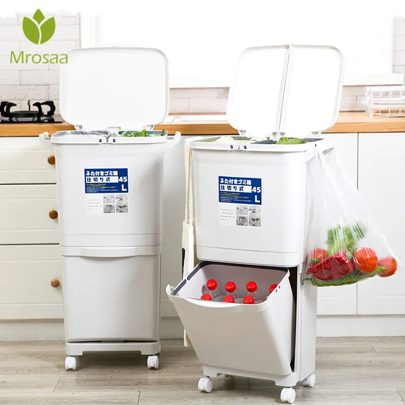 

Kitchen Trash Can Recycle Bin Sorting Trash Bin Household Dry And Wet Separation Waste Bin Classification Rubbish Bin with wheel