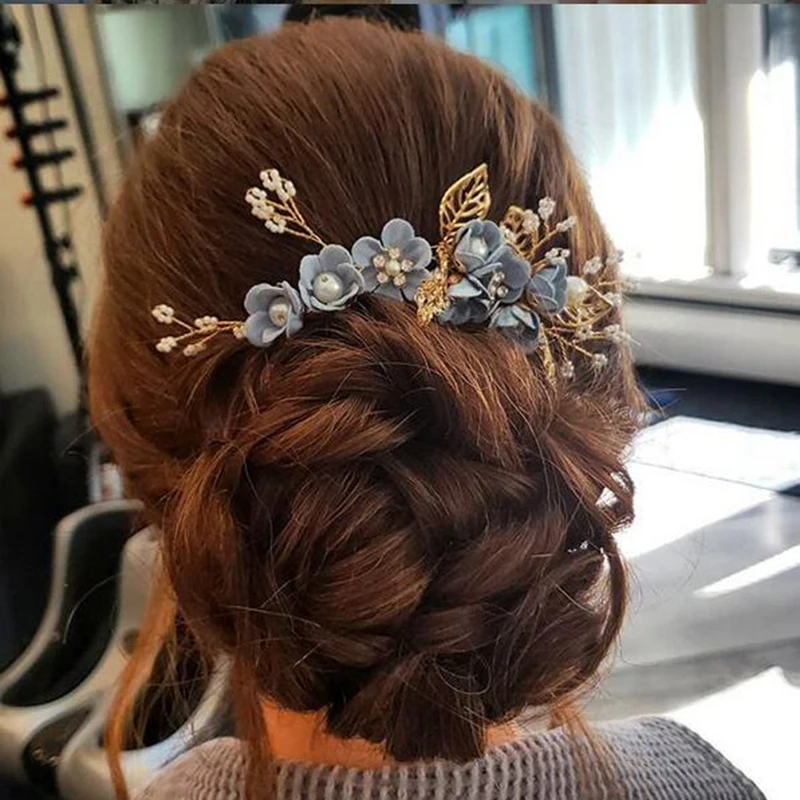 Свадебные аксессуары для волос модный, жемчужный, с кристаллами с цветочкой расчески для волос повязка на голову с золотистыми листьями; украшения для волос Шпильки