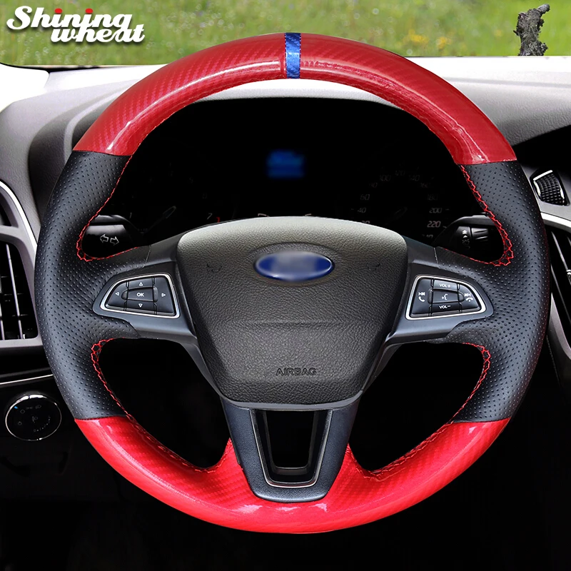 Красный чехол на руль из искусственной кожи для Ford Focus 3 2015-2018 Escape C-MAX Ecosport 2018-2019 Kuga