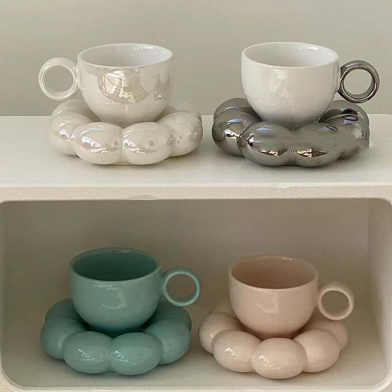 2PCSSetCoffeeMugWithDishCeramicFlowerCupSetCupSaucerFor