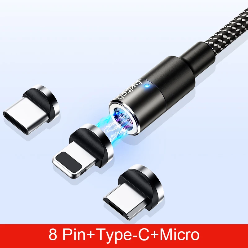 Twitch магнитное зарядное устройство Micro USB кабель для iPhone 11 Pro Max провод для быстрой зарядки usb type C type-C магнит кабели для мобильных телефонов - Цвет: Black 3 in 1 Cable