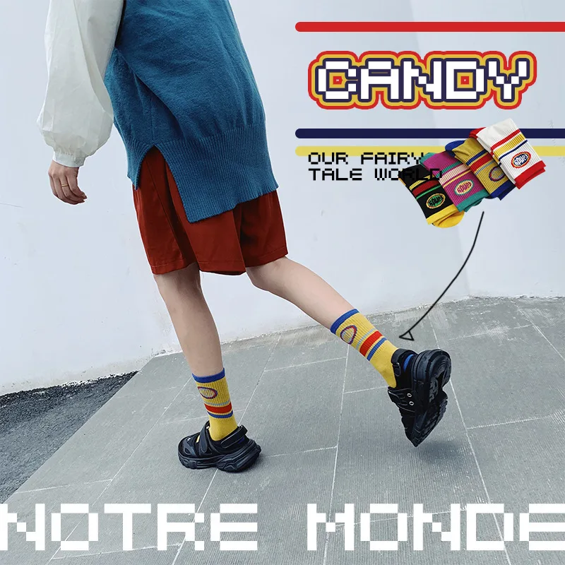 Новые зимние Хлопковые женские Носки с рисунком ярких букв, персональные модные носки для женщин, удобные повседневные носки, сохраняющие тепло