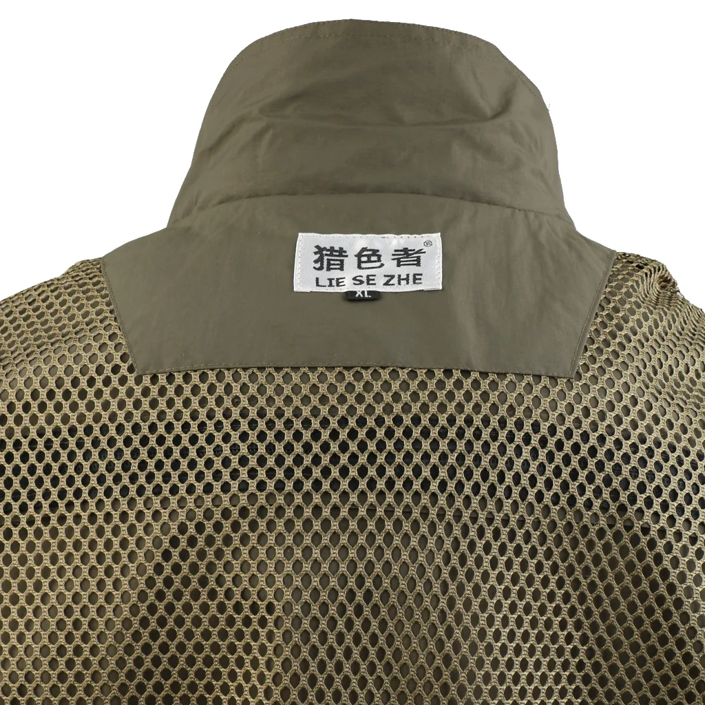 Multi-Pocket Breathable Mesh Vest Detachable Hat Life-Saving Fishing Vest for Fishing Hunting Photography 