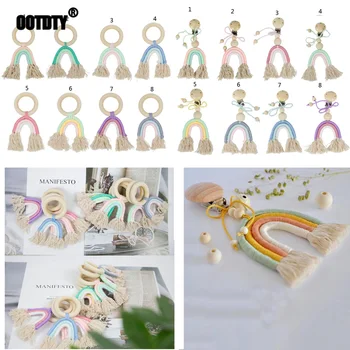

Wooden Teether Baby Teething Ring Nursing Beech Teether Baby Sensory Toy Hand-woven wooden rainbow Teether Pacifier Clip Pendant