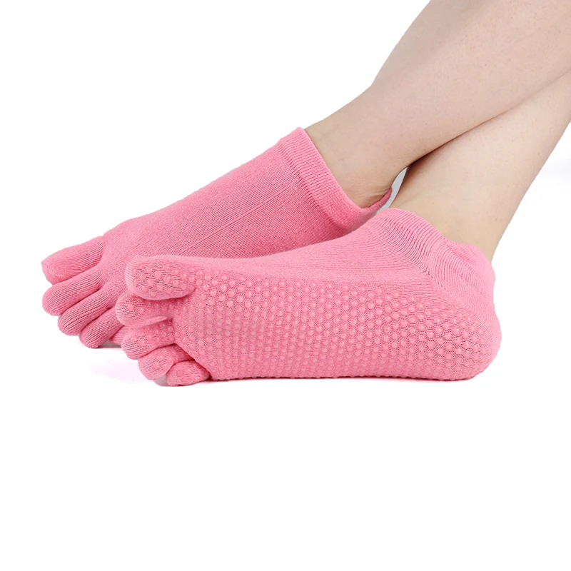 Женские носки с 5 пальцами для занятий йогой, для женщин, спортивные, танцевальные, пять пальцев, носки для фитнеса, Нескользящие, силиконовые, для пилатеса, хлопковые, Балетные Носки - Цвет: Розовый