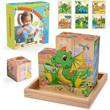 Puzzle 3D Tangram en bois pour enfants, ensemble de 9 pièces, Puzzle à 6 côtés, jouets d'apprentissage de la sagesse, cadeau idéal
