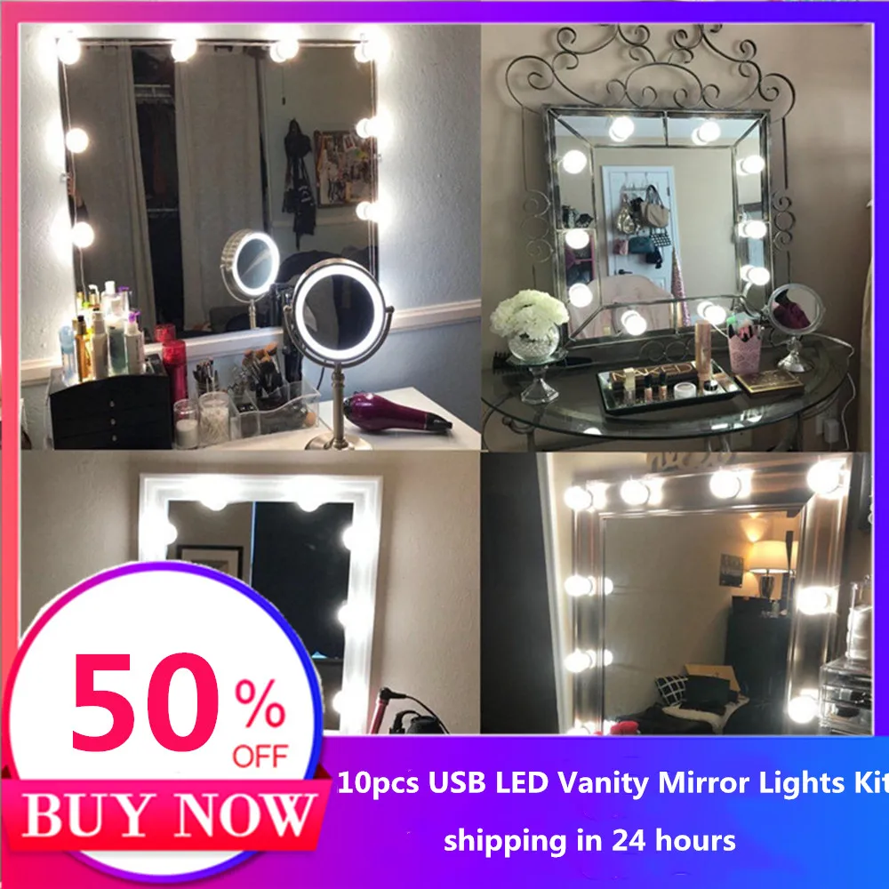 

10pcs USB LED Vanity Mirror Lights Kit with Dimmable Light Bulbs for Makeup Vanity Table Dressing Room Lighting Fixture Use
