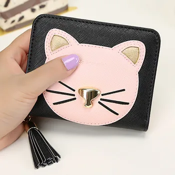 

Aelicy Mini Wallet Leather Purses For Money Women Cartoon Super Cute Cat Tassel Multifunctional Card Holder Luxury