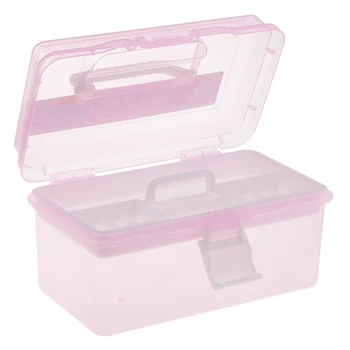 

2 Layer Plastic Sewing Painting Tools Storage Box Organizer with Handle Pink