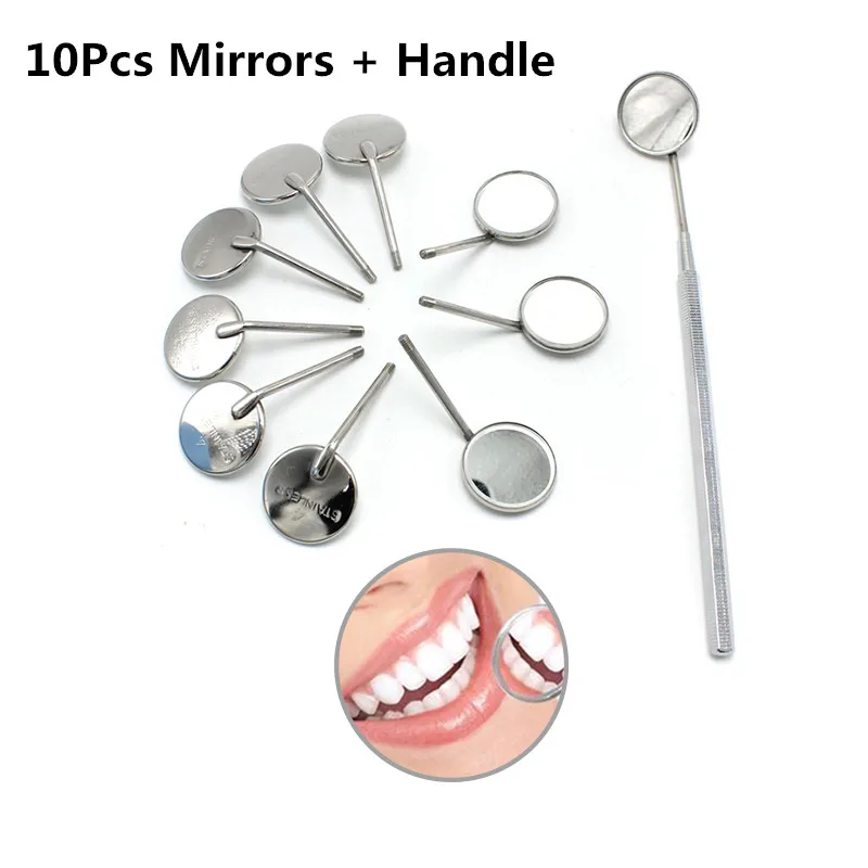 10Pcs Mirror + Handle Dental Mirror Stainless Steel Mouth Mirror Dental Hygiene Kit Instrument