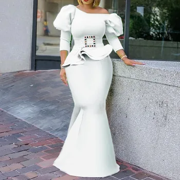 

African Ladies Fashion Off Shoulder Evening Party Dress Women Sexy Bodycon Robe Tunic Ruffle Designer 2020 Mermaid Long Dresses
