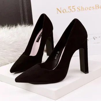 

901-5 European and American sexy pointed high-heeled shoes club thick heel shallow mouth women's sole suede professional OL wome