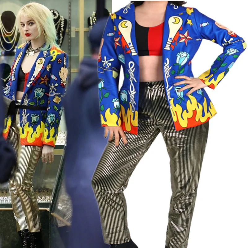 

Birds of Prey Harley Quinn Cosplay Costume Top Adult Blazer Jacket Coat Suit T Shirt Halloween Party Wig Costumes Props