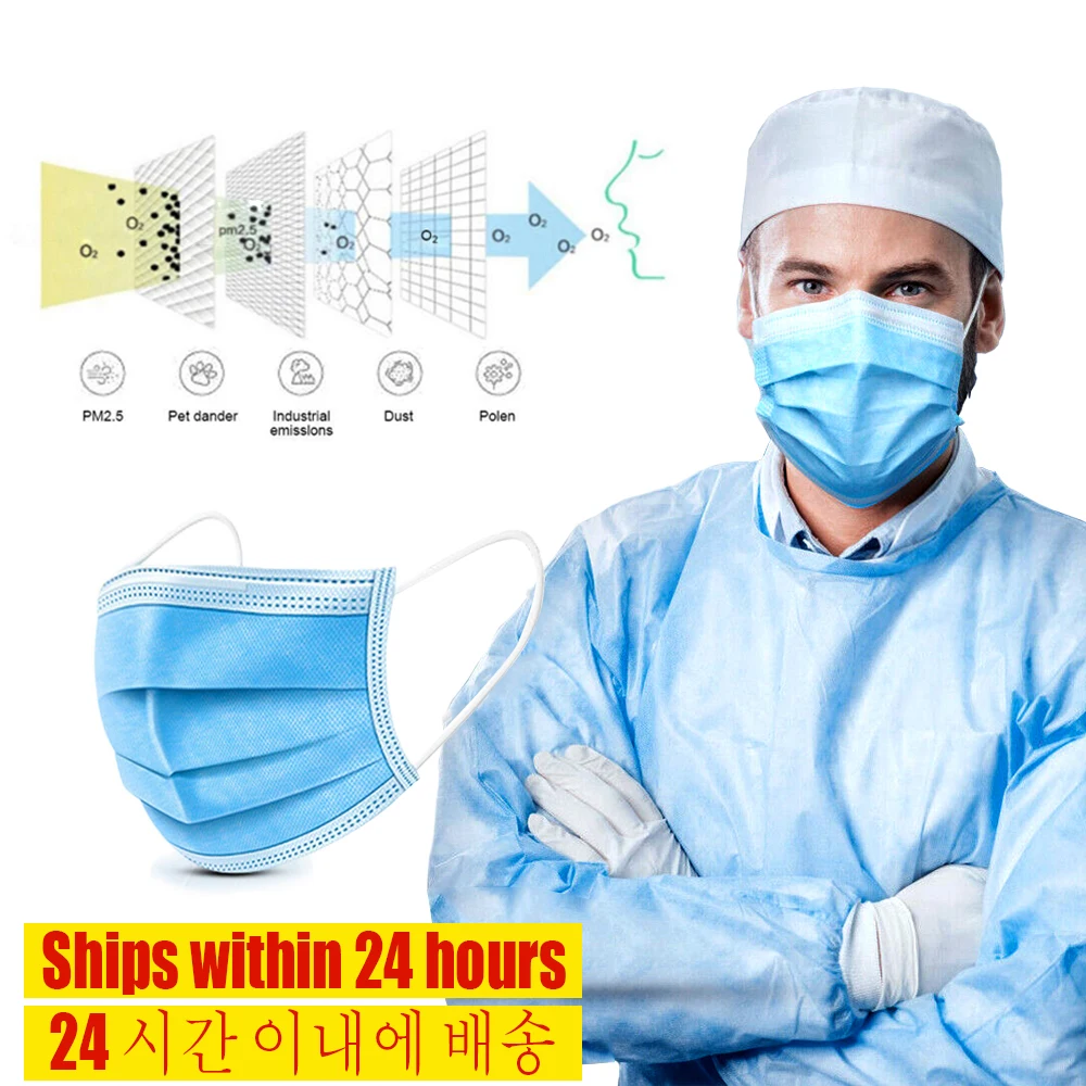 

100Pcs/lot Disposable Protective Mask 3 Layer Nonwove Ply Filter Mouth Face Mask Anti-Dust Anti-Fog Meltblown Earloop Mouth Mask