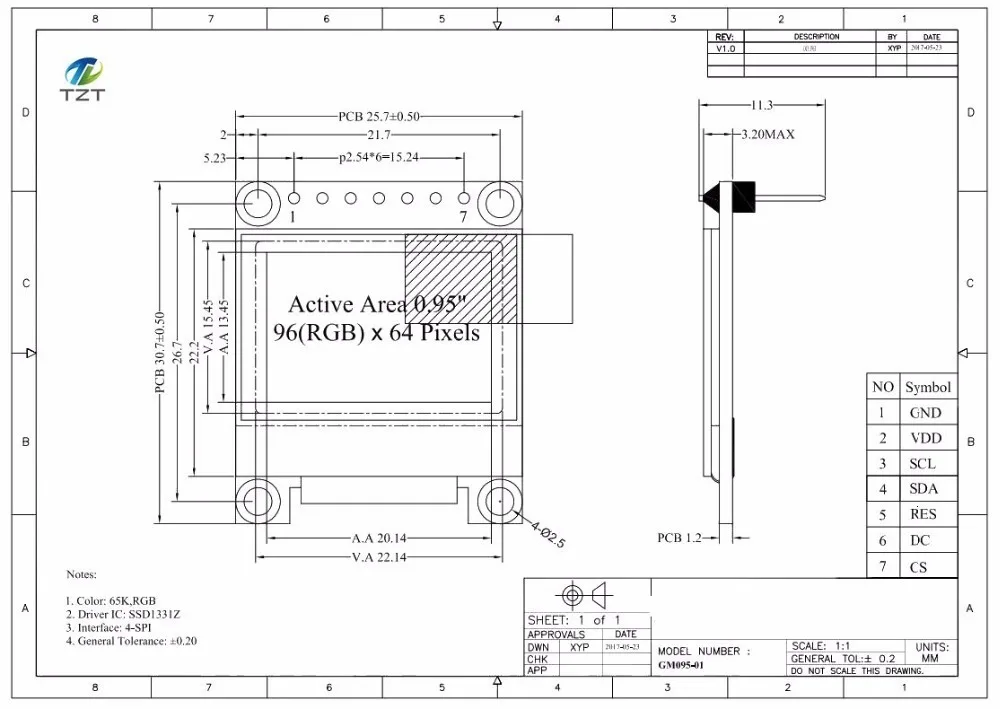 0,95 дюймов полноцветный OLED Дисплей модуль с 96x64 Разрешение, SPI, параллельный Интерфейс, SSD1331 контроллер 7PIN Новый с случае