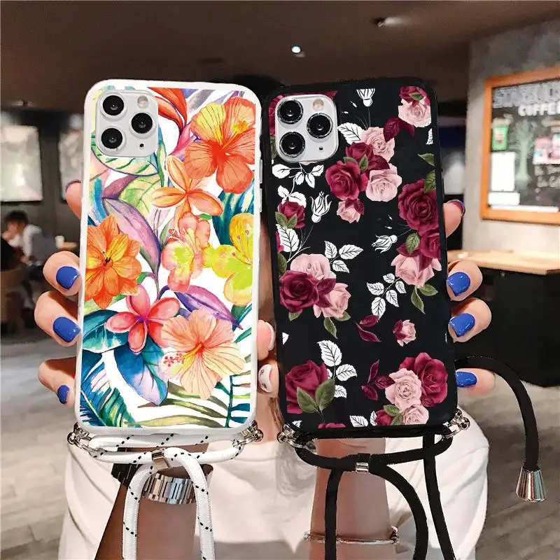 Flower Lanyard Cases For Samsung Galaxy A21S A51 A50 A40 A70 A71 A20 A20e A20S A11 A30 A41 A42 A81 A91 M30 J7 Prime 2017 Fundas