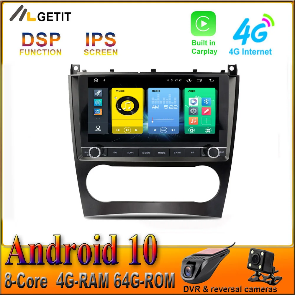 CARPLAY Android 10 Автомобильный GPS Стерео Радио мультимедийный плеер для Benz W203 W209 W219 W169