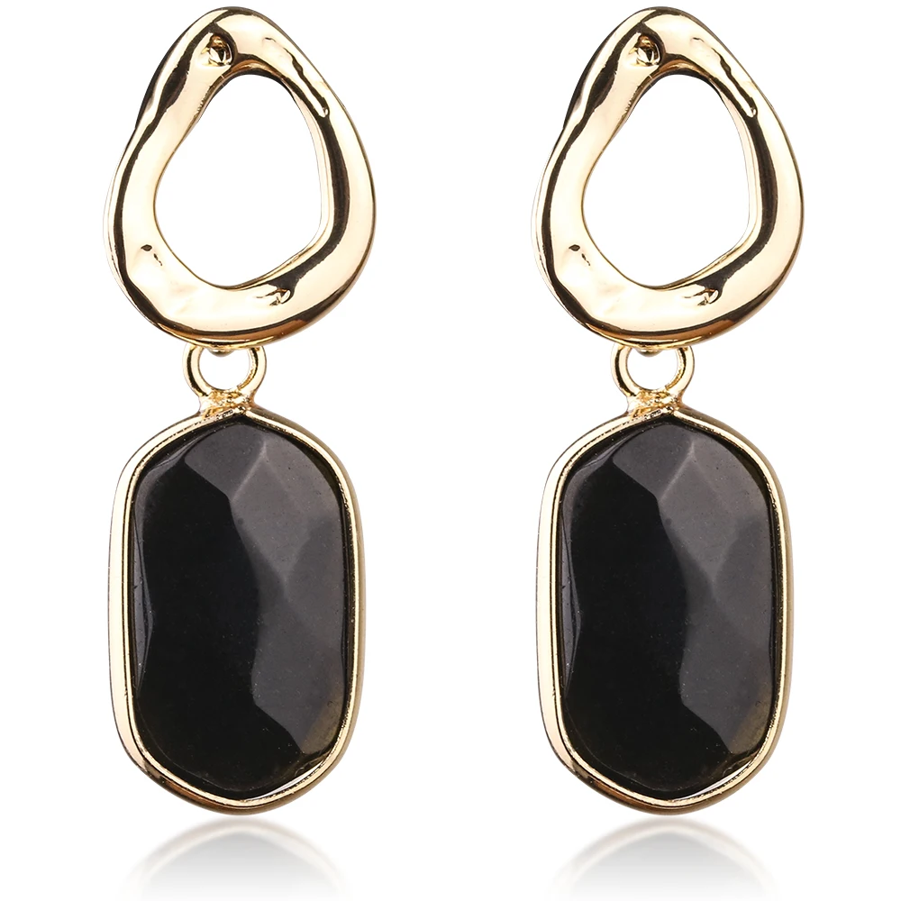 

Natural Stone Black Onyx Dangle Earrings Gold Color Copper Stud For Women Jewelry Gift