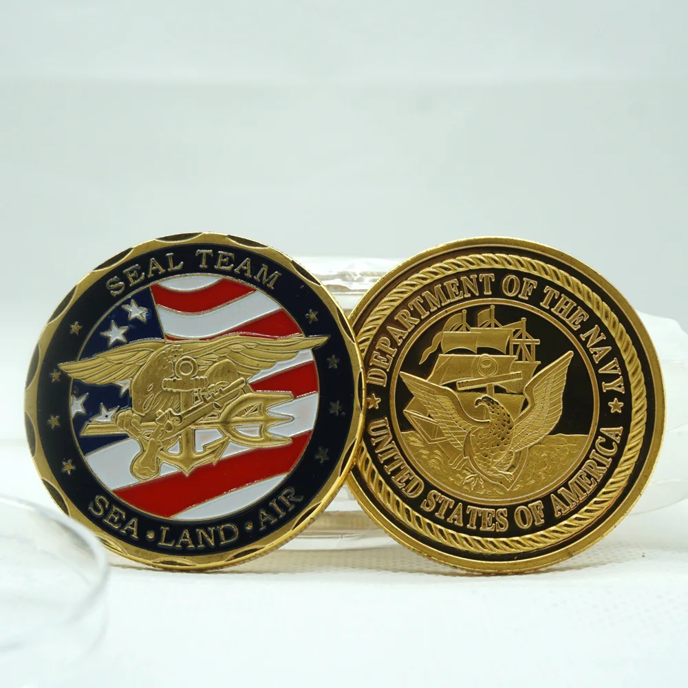 

10PCS High Quality Gold Plated Souvenir Coin USA Sea Land Air Of Seal Team Challenge Coins Department Of The Navy Military Coin