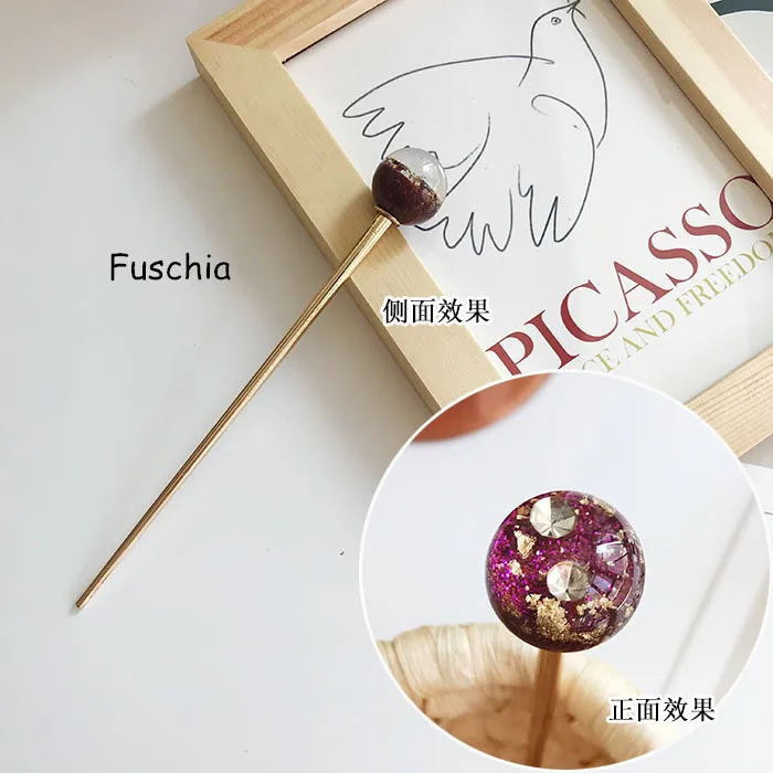 fuschia Фантастическое звездное небо, заколка для волос, наполненная жестяной фольгой, стразы, индивидуальный стеклянный шар, заколки для волос, подарок для женщин - Цвет: fuschia