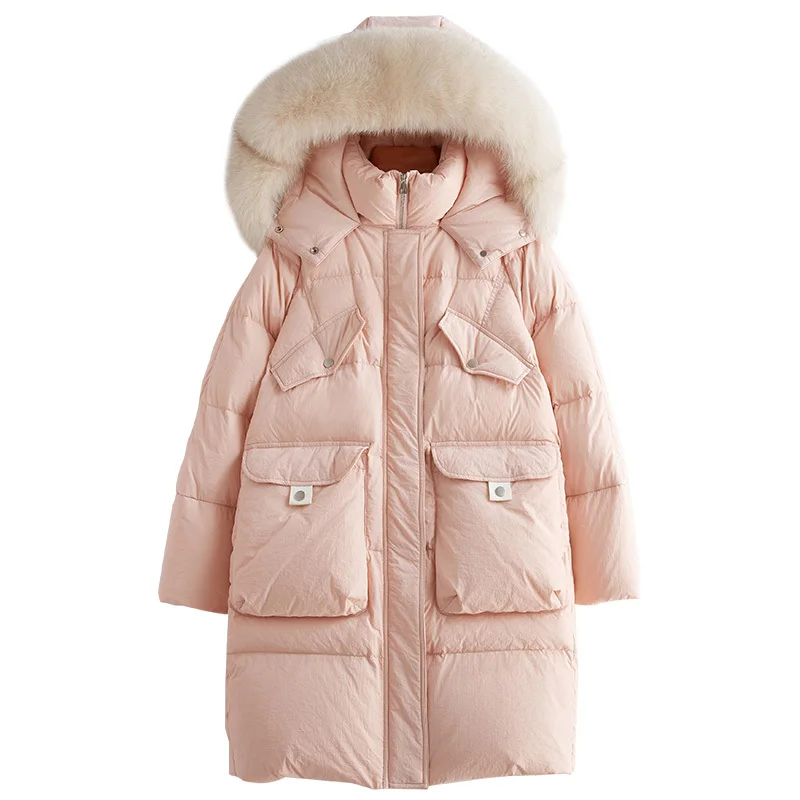 

New Winter Clothes Down Jackets Overcoat Long Even Hat Fox Hair Lead Loose Coat