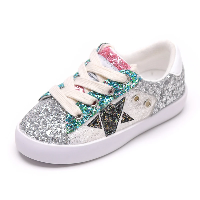 PandaQ/детская обувь на заказ со звездами для маленьких мальчиков и девочек; теннисные Детские кроссовки белого цвета с блестками для девочек