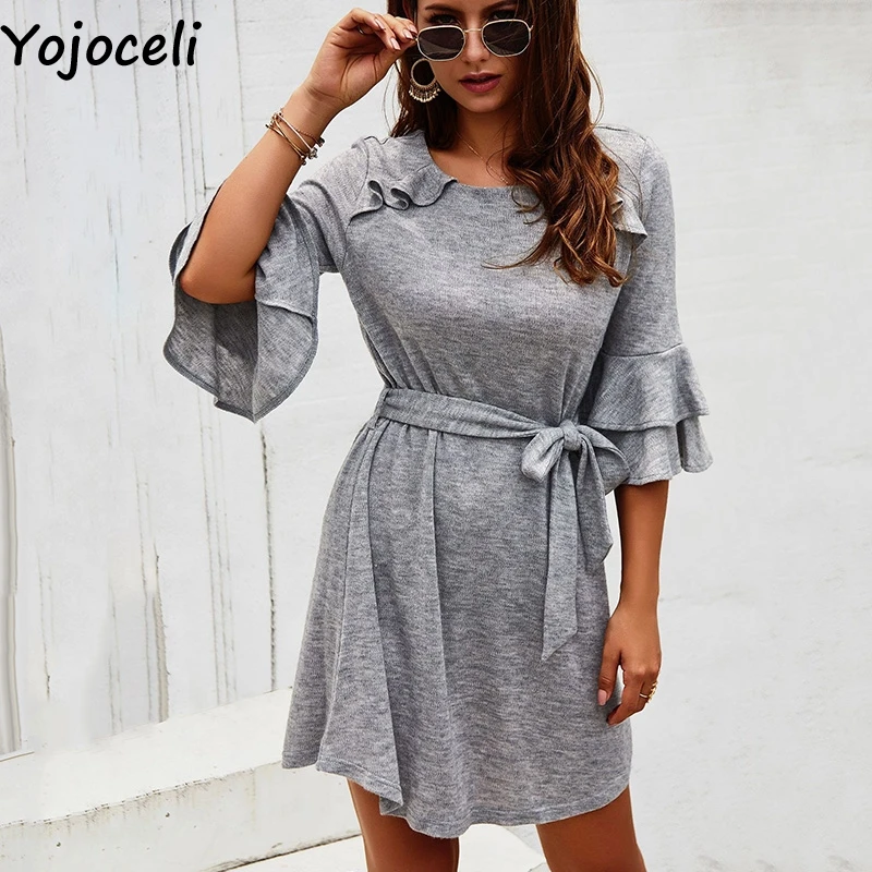 Yojoceli сексуальные оборки Саше короткое платье женские осенние вечерние повседневные крутые платья женские vestidos Повседневные Милые Пляжные Платья
