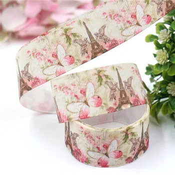 

(5yards/lot) 25mm Iron Tower Butterfly Print Grosgrain Ribbon for Hairbow DIY Card Gift Warpping Lace Ribbons