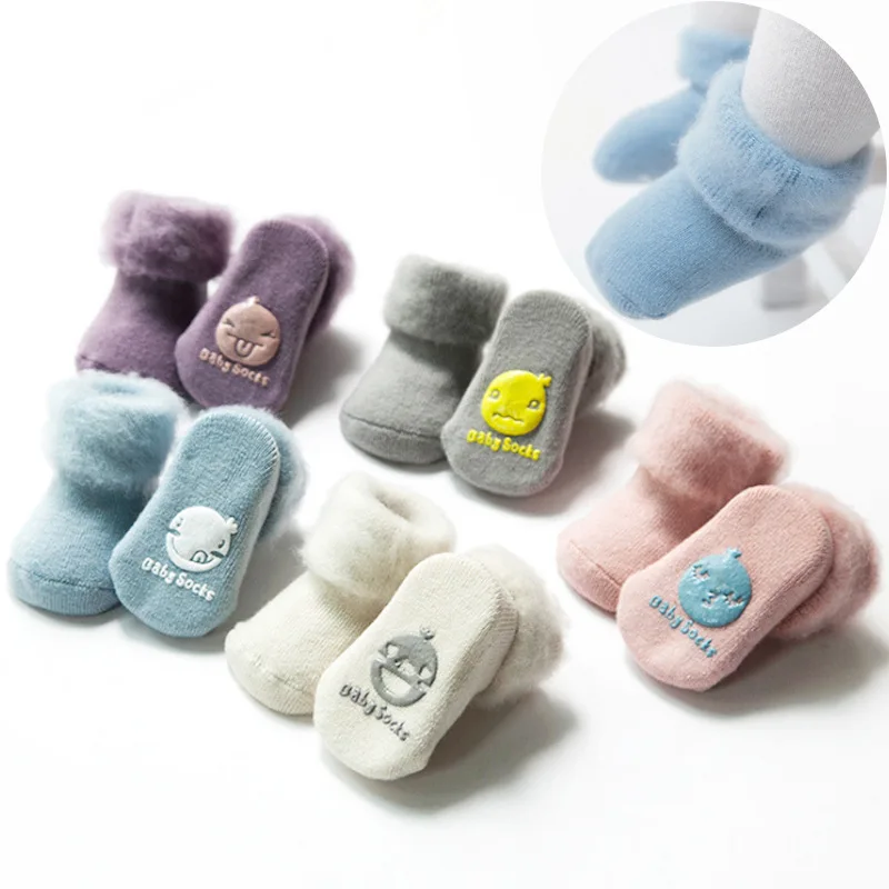 1 пара, зимние толстые махровые носки для малышей, теплые хлопковые милые носки для новорожденных мальчиков и девочек, нескользящие носки-тапочки для детей 0-3 лет