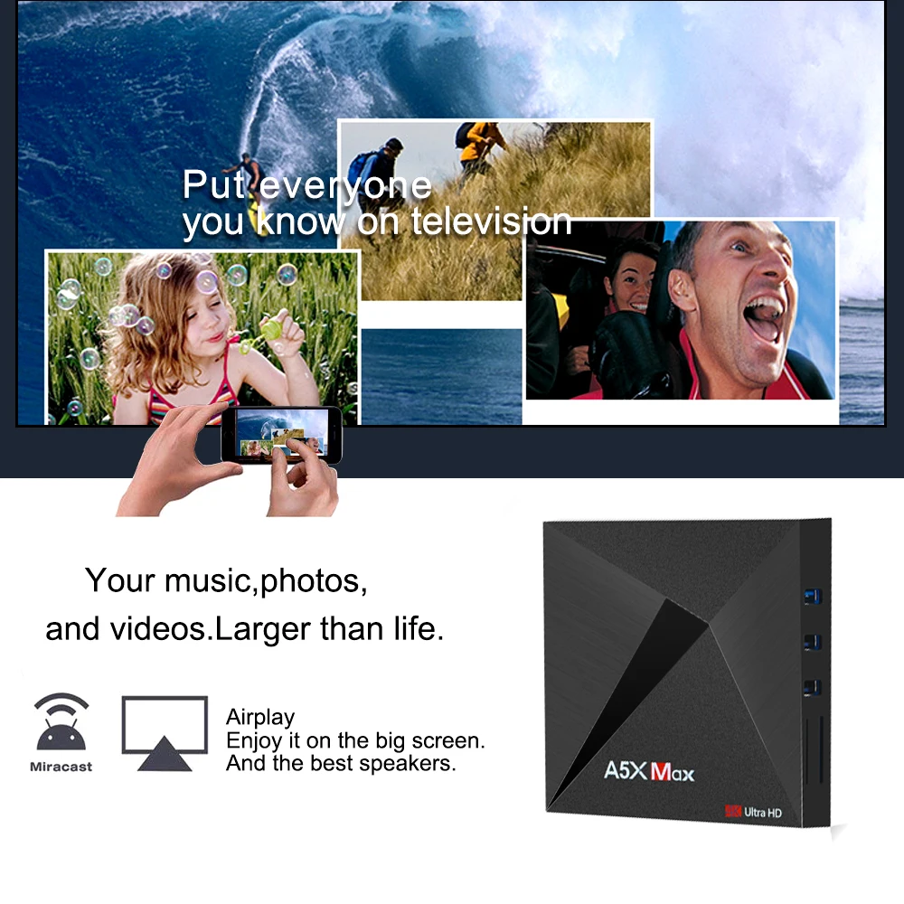  A5X MAX Android 9.0 Smart TV Box Quad-Core 4GB 32GB 4K WiFi Bluetooth 4.0 Google Netflix Youtube Me