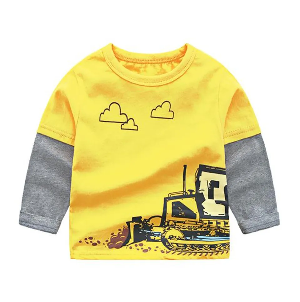 yellow Трактор с рисунком для маленьких мальчиков, футболка с длинным рукавом, весна-осень, хлопок, крокодил, детская одежда для девочек от 2 до 6 лет - Цвет: yellow