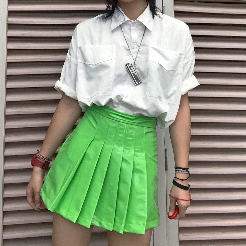 New Summer Skirts Women Harajuku Skirt Vintage Pu Skirts Loose High Waist Skirts Fashion Leather Skirts Casual Zip Skirts Female