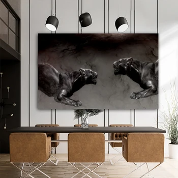 

Wangart leopard Fight for hegemony Oil Painting Wall Picture For Living Room Canvas Modern Art Poster And Print