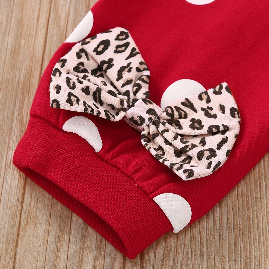 Леопардовые для малышей и девочек, комбинезон с надписью «Valentine», гетры в горошек модная одежда с длинными рукавами и круглым вырезом для маленьких девочек