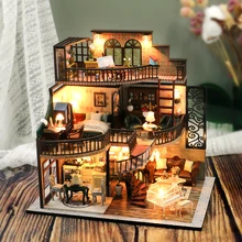 

Cutebee DIY DollHouse Retro loft Wooden Doll Houses With Furniture LED Lights for Children Birthday Gift