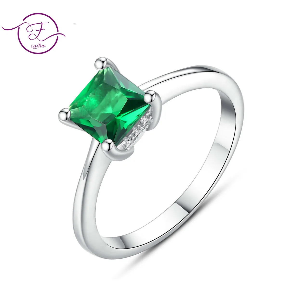 S925 Sterling Silver Ring Classic Silver Gemstone Ring Green Emerald Color Zorcon Gem Women's Silver Jewelry